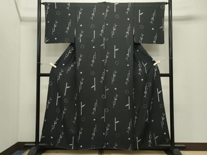 平和屋着物●上質な小紋　草木文　黒地　正絹　逸品　CABM5498gh