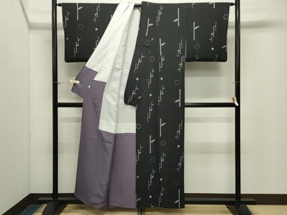 平和屋着物●上質な小紋　草木文　黒地　正絹　逸品　CABM5498gh