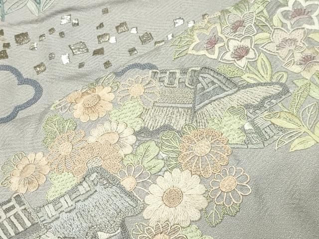 平和屋着物●中国三大刺繍　相良刺繍　総刺繍　訪問着　作家物　風景文　金銀糸　正絹　逸品　CABM5501gh