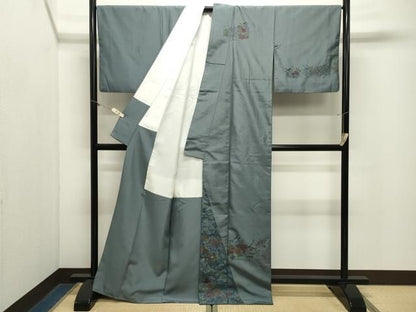 平和屋着物●中国三大刺繍　スワトウ刺繍　総刺繍　本場縞大島紬　訪問着　草花文　正絹　逸品　CABM5503gh
