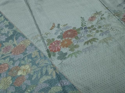 平和屋着物●中国三大刺繍　スワトウ刺繍　総刺繍　本場縞大島紬　訪問着　草花文　正絹　逸品　CABM5503gh