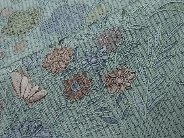 平和屋着物●中国三大刺繍　スワトウ刺繍　総刺繍　本場縞大島紬　訪問着　草花文　正絹　逸品　CABM5503gh