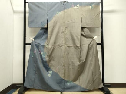 平和屋着物●五代目・諏訪好風　訪問着　紬地　花唐草文　正絹　逸品　CABM5512gh