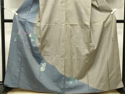 平和屋着物●五代目・諏訪好風　訪問着　紬地　花唐草文　正絹　逸品　CABM5512gh