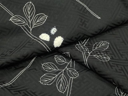 平和屋着物●上質な小紋　絞り　草木文　黒地　ロング丈　正絹　逸品　未使用　CABM5518gh