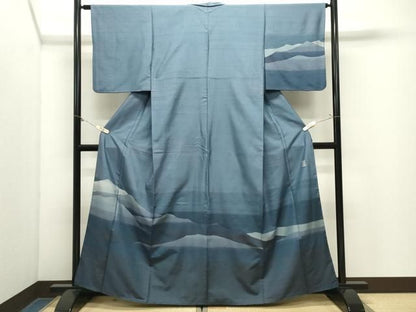平和屋着物●訪問着　紬地　じゅらく　漢方草木染　遠山風景文　正絹　逸品　CABM5521gh