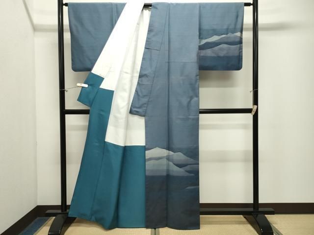 平和屋着物●訪問着　紬地　じゅらく　漢方草木染　遠山風景文　正絹　逸品　CABM5521gh