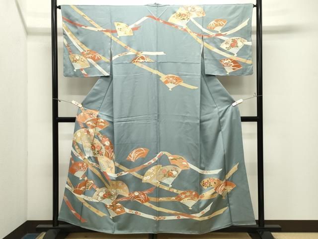 平和屋着物●訪問着　駒刺繍　扇面花文　金銀彩　正絹　逸品　CABM5536gh