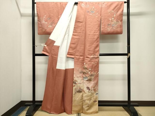 平和屋着物●訪問着　駒刺繍　風景宝尽くし松竹梅文　暈し染め　金銀彩　正絹　逸品　CABM5537gh