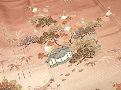 平和屋着物●訪問着　駒刺繍　風景宝尽くし松竹梅文　暈し染め　金銀彩　正絹　逸品　CABM5537gh