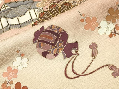 平和屋着物●訪問着　駒刺繍　風景宝尽くし松竹梅文　暈し染め　金銀彩　正絹　逸品　CABM5537gh