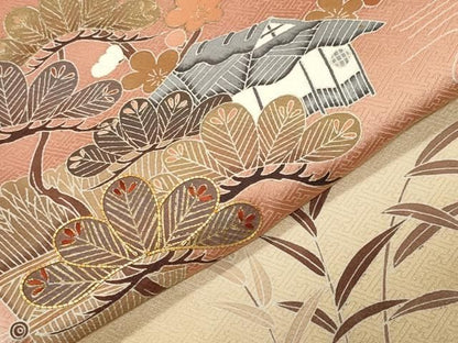 平和屋着物●訪問着　駒刺繍　風景宝尽くし松竹梅文　暈し染め　金銀彩　正絹　逸品　CABM5537gh