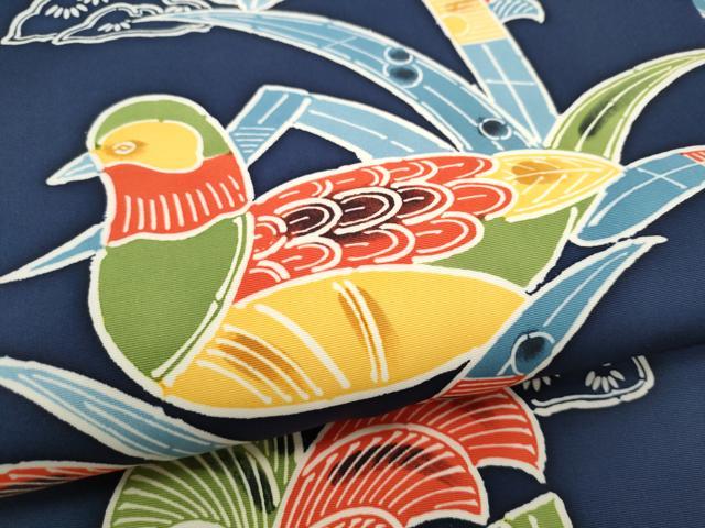平和屋着物●塩瀬　全通柄　九寸名古屋帯　型染め　鴛鴦文　　正絹　逸品　CABM6001hy