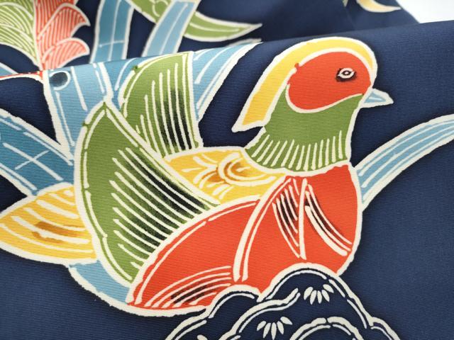 平和屋着物●塩瀬　全通柄　九寸名古屋帯　型染め　鴛鴦文　　正絹　逸品　CABM6001hy