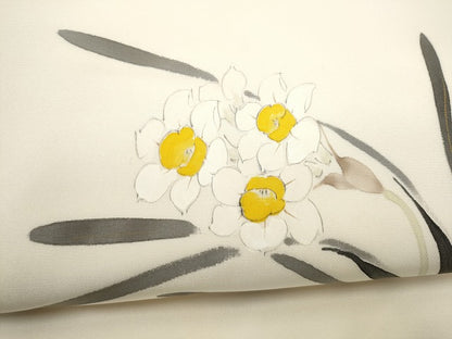 平和屋着物●染色作家　桐山紫香　手描き　塩瀬　九寸名古屋帯　手描き　草花文　正絹　逸品　CABM6003hy
