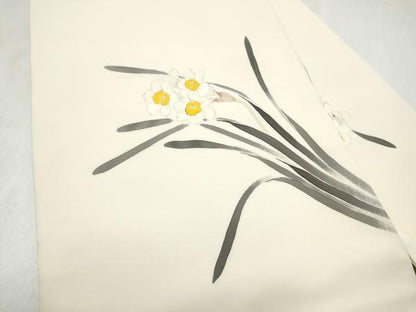 平和屋着物●染色作家　桐山紫香　手描き　塩瀬　九寸名古屋帯　手描き　草花文　正絹　逸品　CABM6003hy