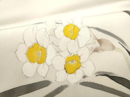 平和屋着物●染色作家　桐山紫香　手描き　塩瀬　九寸名古屋帯　手描き　草花文　正絹　逸品　CABM6003hy