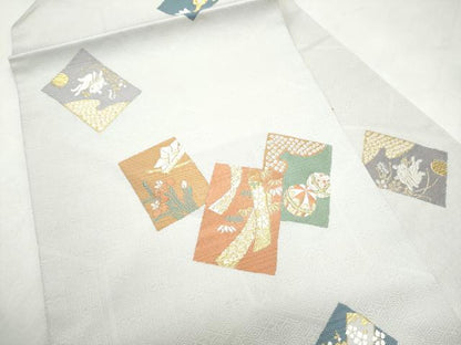 平和屋着物●九寸名古屋帯　色紙重ね熨斗草花文　金糸　正絹　逸品　CABM6004hy