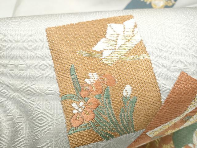 平和屋着物●九寸名古屋帯　色紙重ね熨斗草花文　金糸　正絹　逸品　CABM6004hy