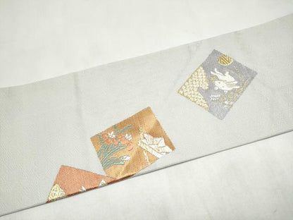 平和屋着物●九寸名古屋帯　色紙重ね熨斗草花文　金糸　正絹　逸品　CABM6004hy