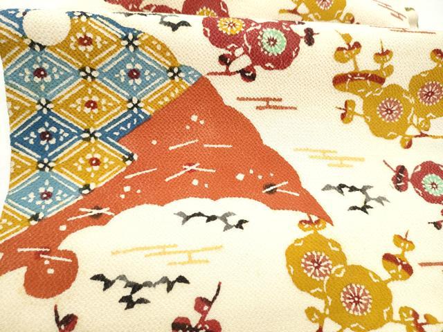 平和屋着物●九寸名古屋帯　型染め　雪輪枝梅文　鬼しぼ縮緬　正絹　逸品　CABM6005hy