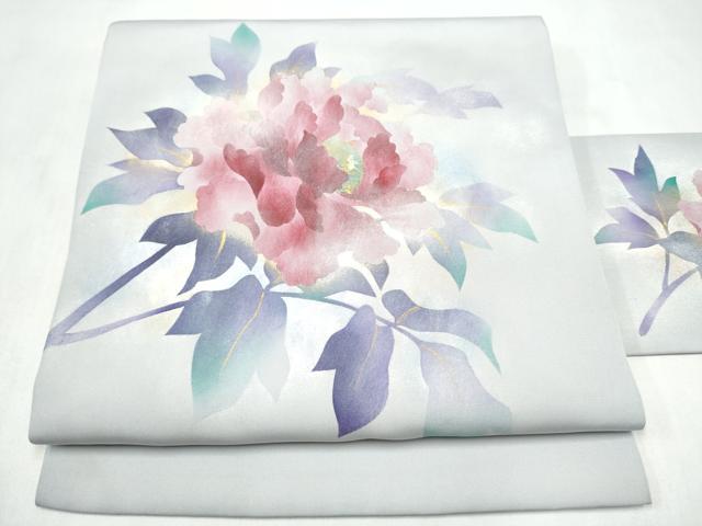 平和屋着物●塩瀬　九寸名古屋帯　枝牡丹　金銀彩　正絹　逸品　CABM6008hy