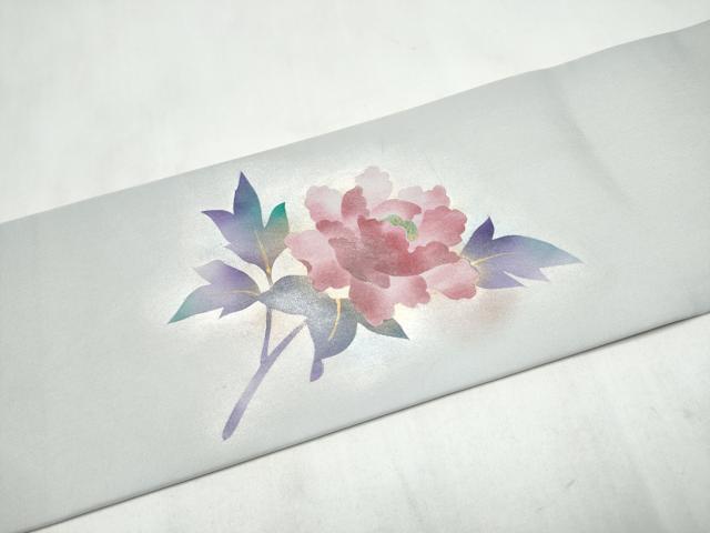 平和屋着物●塩瀬　九寸名古屋帯　枝牡丹　金銀彩　正絹　逸品　CABM6008hy