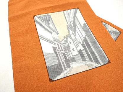 平和屋着物●九寸名古屋帯　風景文　正絹　逸品　CABM6010hy