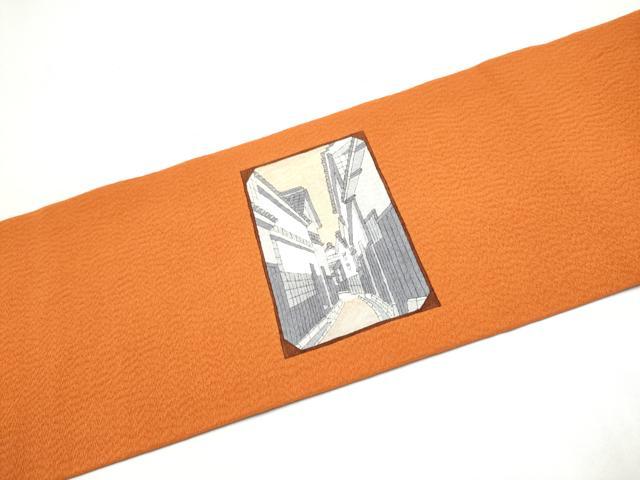 平和屋着物●九寸名古屋帯　風景文　正絹　逸品　CABM6010hy