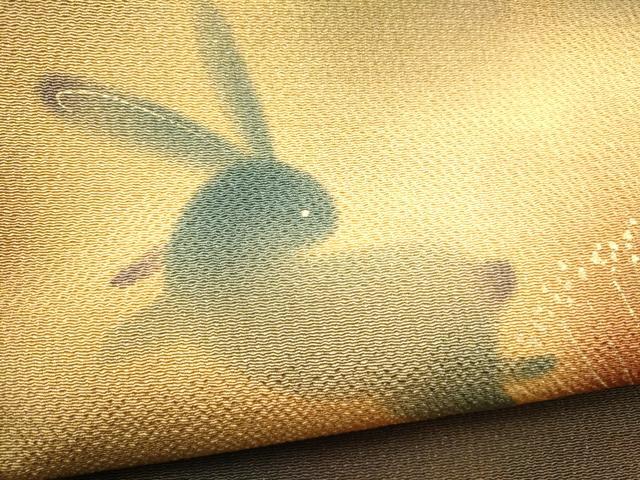 平和屋着物●九寸名古屋帯　兎　舞桜文　鬼しぼ縮緬　正絹　逸品　CABM6011hy