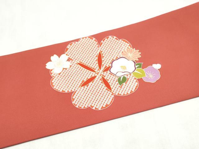 平和屋着物●塩瀬　九寸名古屋帯　草花文　金彩　正絹　逸品　CABM6012hy