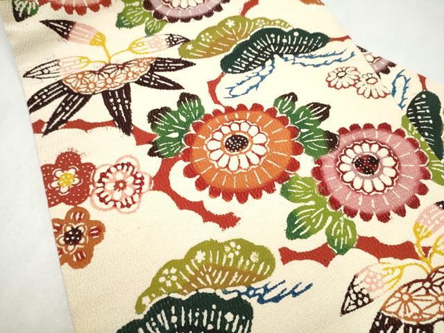 平和屋着物●全通柄　九寸名古屋帯　紅型　草花文　正絹　逸品　CABM6013hy