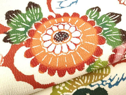 平和屋着物●全通柄　九寸名古屋帯　紅型　草花文　正絹　逸品　CABM6013hy