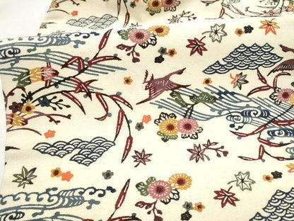 平和屋着物●九寸名古屋帯　紅型　流水草花文　正絹　逸品　CABM6014hy