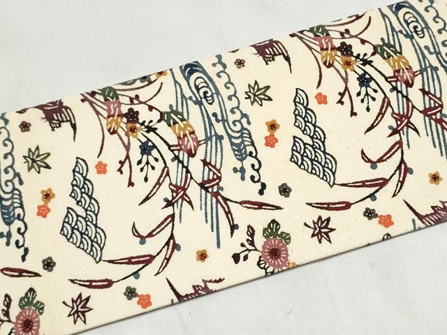 平和屋着物●九寸名古屋帯　紅型　流水草花文　正絹　逸品　CABM6014hy