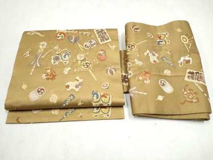 平和屋着物●つけ帯　唐織　玩具文　金糸　正絹　逸品　CABM6022hy