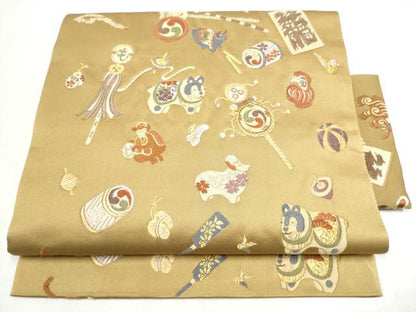 平和屋着物●つけ帯　唐織　玩具文　金糸　正絹　逸品　CABM6022hy