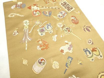 平和屋着物●つけ帯　唐織　玩具文　金糸　正絹　逸品　CABM6022hy