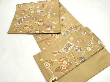 平和屋着物●つけ帯　唐織　玩具文　金糸　正絹　逸品　CABM6022hy