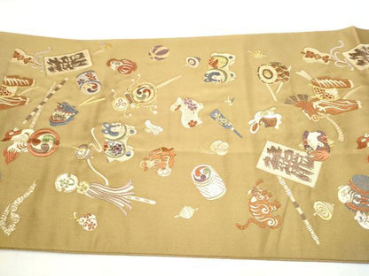 平和屋着物●つけ帯　唐織　玩具文　金糸　正絹　逸品　CABM6022hy