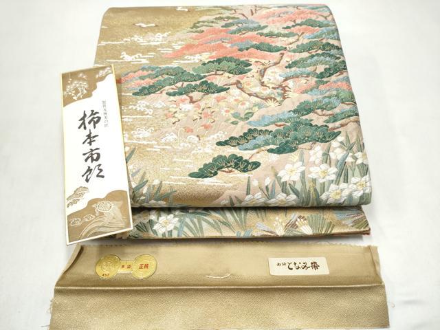 平和屋着物●「美しいキモノ」お馴染みのメーカー となみ織物 本加賀友禅作家 柿本市郎 六通柄袋帯 唐織 花鳥文 金糸 短冊付 CABM6037hy
