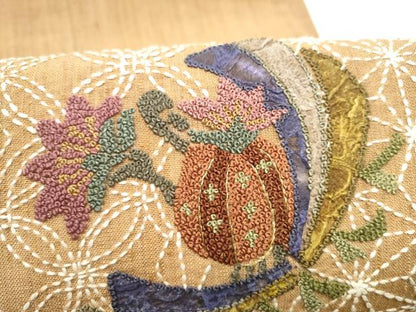 平和屋着物●中国三大刺繍　相良刺繍　総刺繍　太鼓柄袋帯　紬地　刺し子　吉祥花文　正絹　逸品　CABM6038hy