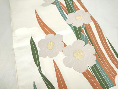 平和屋着物●世界的人形師　辻村寿三郎　ジュサブロー　六通柄袋帯　雲重ね草花文　金銀糸　正絹　逸品　CABM6041hy