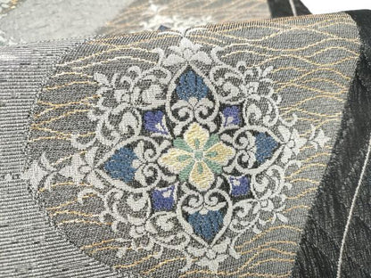 平和屋着物▽六通柄袋帯　スリーシーズン　春夏秋　正倉院花文　金糸　正絹　逸品　CABM6042hy