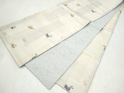 平和屋着物●両面　全通柄袋帯　兎　笹　CABM6044hy