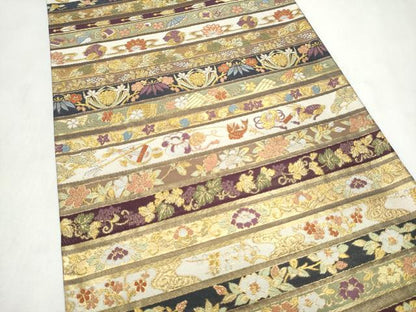平和屋着物●六通柄袋帯　唐織　横段花文　金糸　正絹　逸品　CABM6051hy