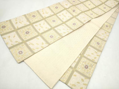 平和屋着物●六通柄袋帯　唐織　格子花唐草文　金糸　正絹　逸品　CABM6052hy