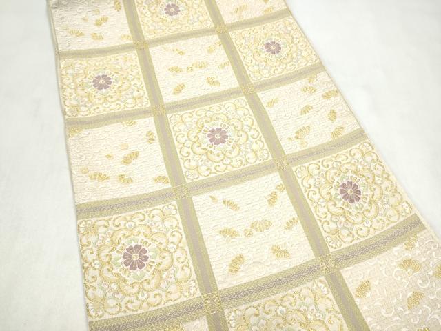 平和屋着物●六通柄袋帯　唐織　格子花唐草文　金糸　正絹　逸品　CABM6052hy