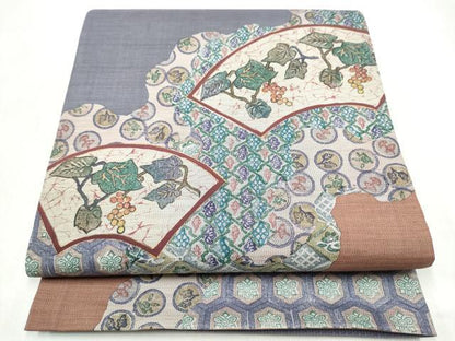 平和屋着物●六通柄袋帯　本場大島紬　地紙葡萄蔦の葉文　金彩　正絹　逸品　CABM6054hy