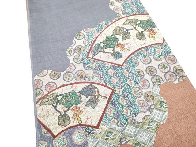 平和屋着物●六通柄袋帯　本場大島紬　地紙葡萄蔦の葉文　金彩　正絹　逸品　CABM6054hy